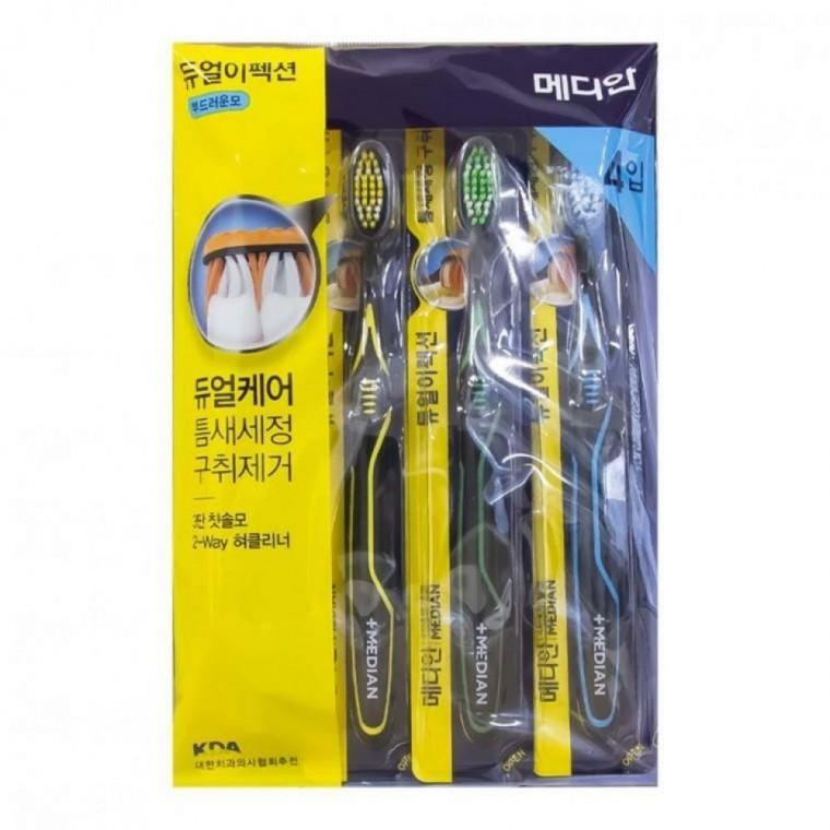 메디안 듀얼 이펙션 2WAY 칫솔 4개입 부드러운모