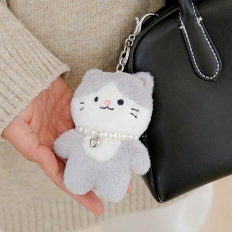 고양이 꾹꾹이 블링 진주 목걸이 키링 1P 캐릭터 키홀더 열쇠고리 가방
