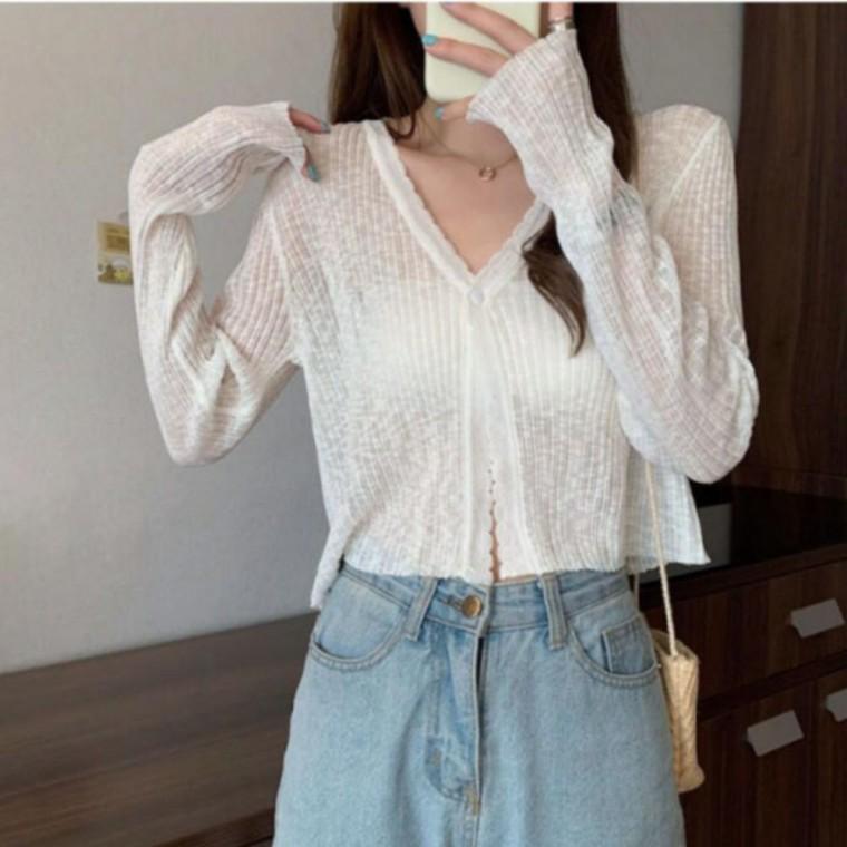 시스루 가디건 여성 크롭 여름 카디건 데일리 비치 휴가 수영복 바캉스