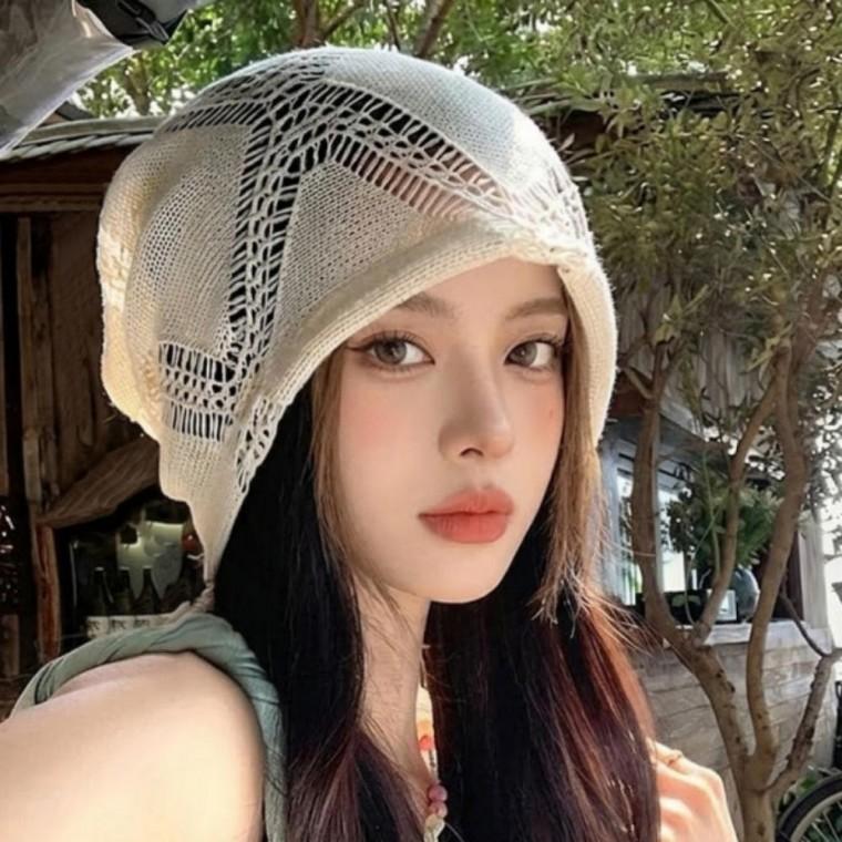 여성 여름 얇은 다이아 펀칭 레이스 니트 비니 모자