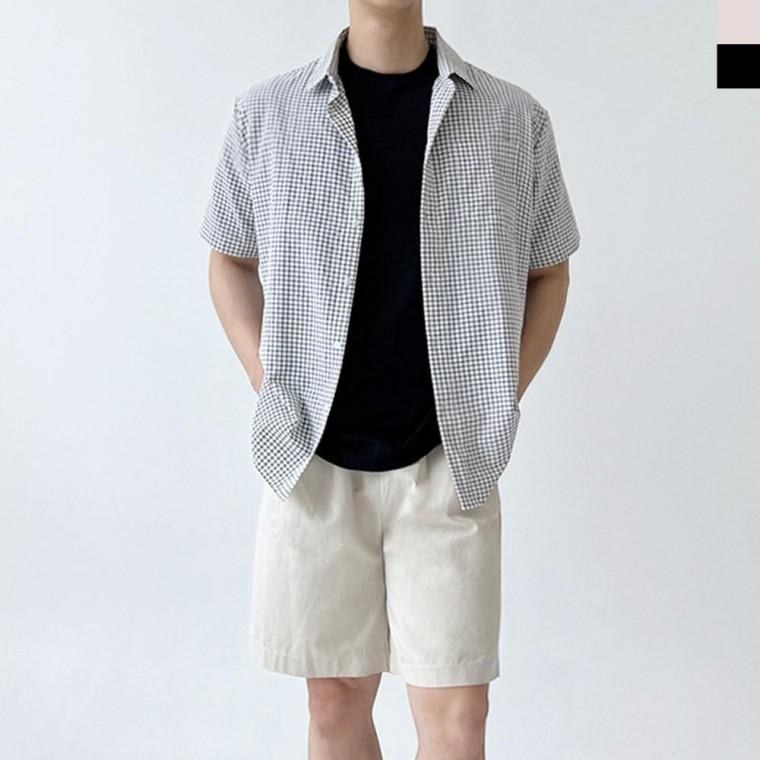 SS1021M 남자 시어서커 여름 체크 반팔 남방 셔츠