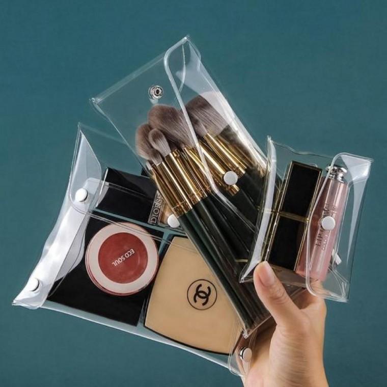 투명 PVC 다용도 메이크업 파우치 중형