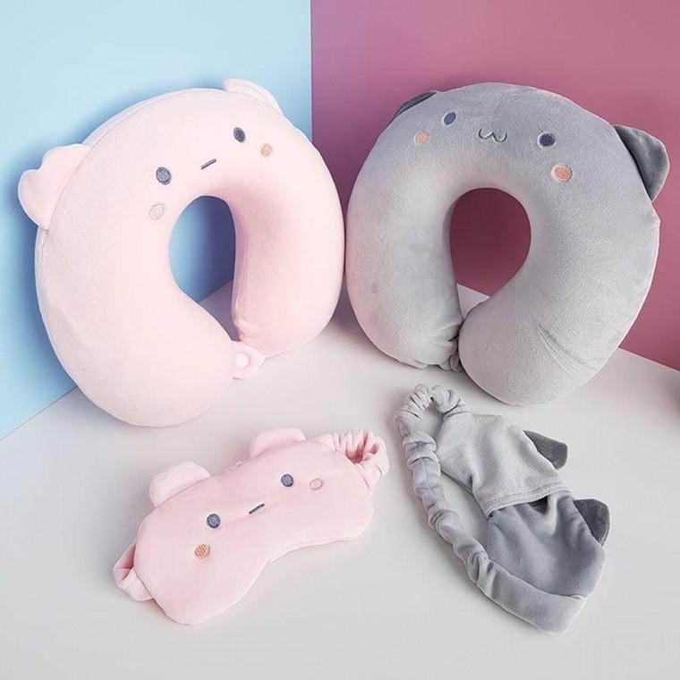 목쿠션 목베개 안대 귀여운 고양이 낮잠 사무실 수면 차량 용목 눈안대 목배게 여행 기내