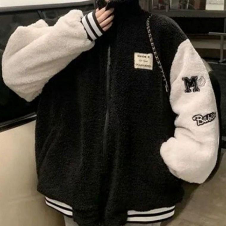 여성 꾸안꾸 데일리 뽀글이 후리스 야구점퍼 포근한 양털 도톰한 아우터 자켓