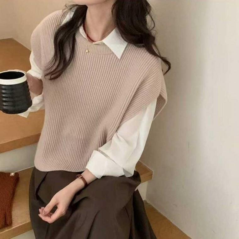 여성 5컬러 레이어드룩 브이넥 니트조끼 니트베스트