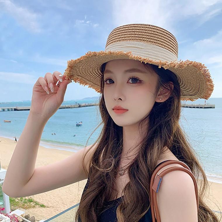 여성 외출 나들이 휴양지 패션 모자 비치 리본 밀짚 모자