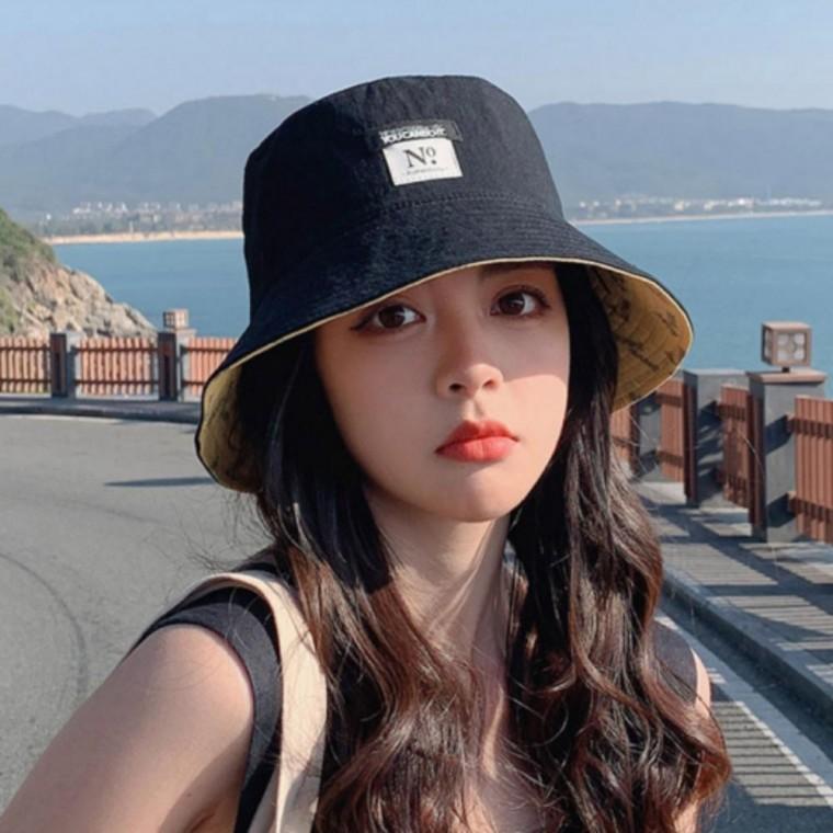 여성 캐주얼 벙거지 모자 레터링 패치 양면 버킷햇