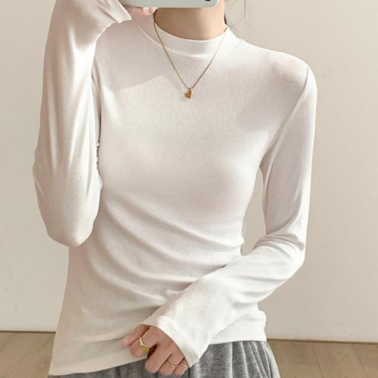 PA 슬림핏 여성 티셔츠 긴팔티 데일리 무지 라운드넥