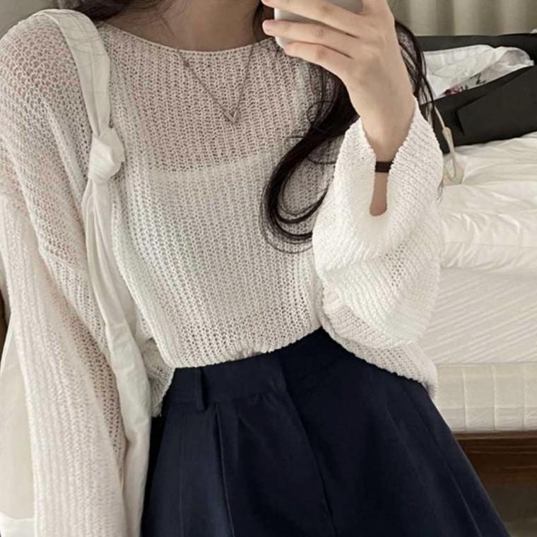 여성 4컬러 루즈핏 여리여리 데일리 시스루 니트티