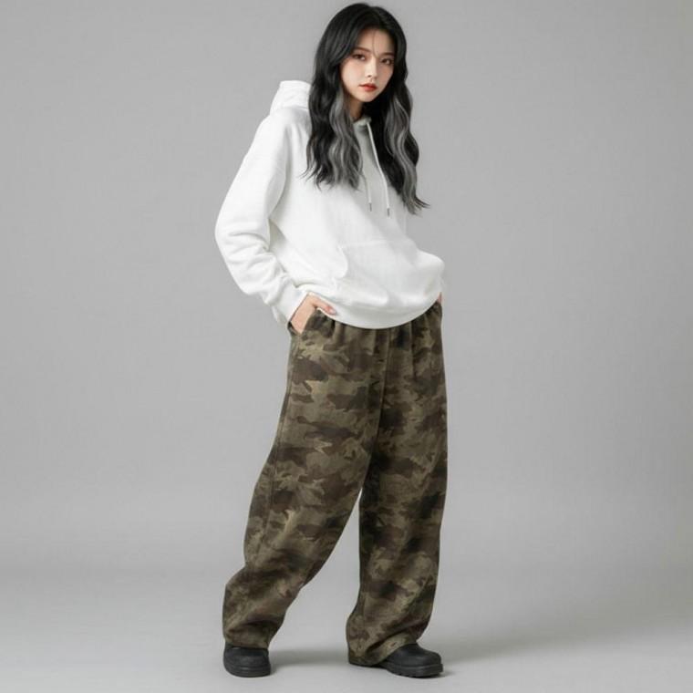 남성 여성 커브드핏 밀리터리 커플 밴딩 와이드팬츠