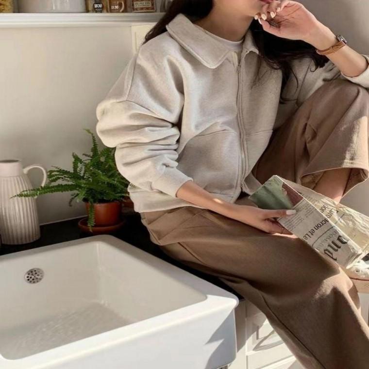 2컬러 여성 심플 귀여운 느낌 카라 아방핏 집업점퍼