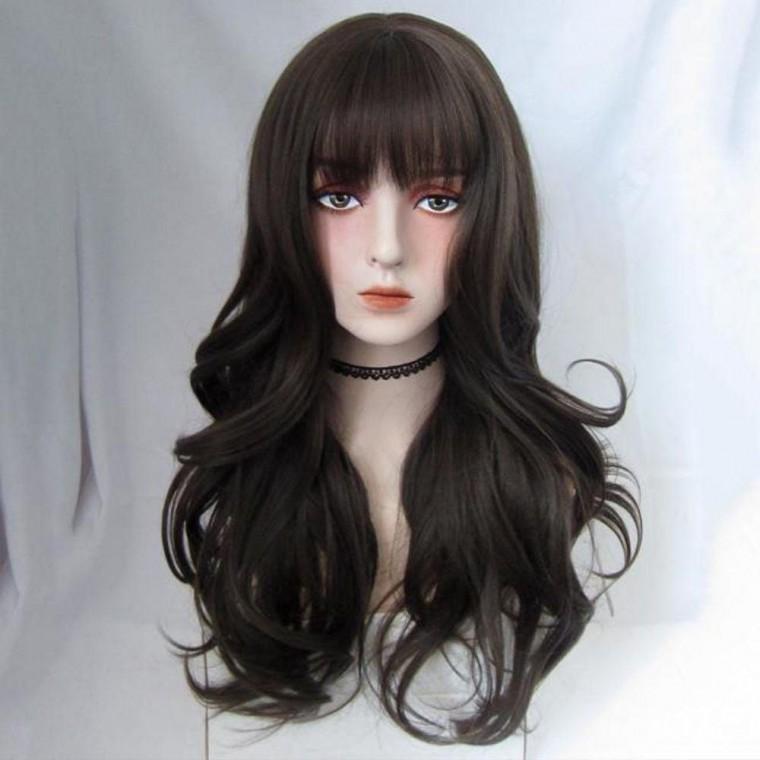자연 스러운 레이어드 웨이브 긴머리 여자 통가발 볼륨풀 웨이브롱 여성롱 붙임 머리길이