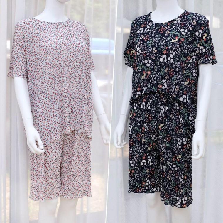 여성 주름 반팔세트 여름 반팔 반바지 세트 라운지 데일리