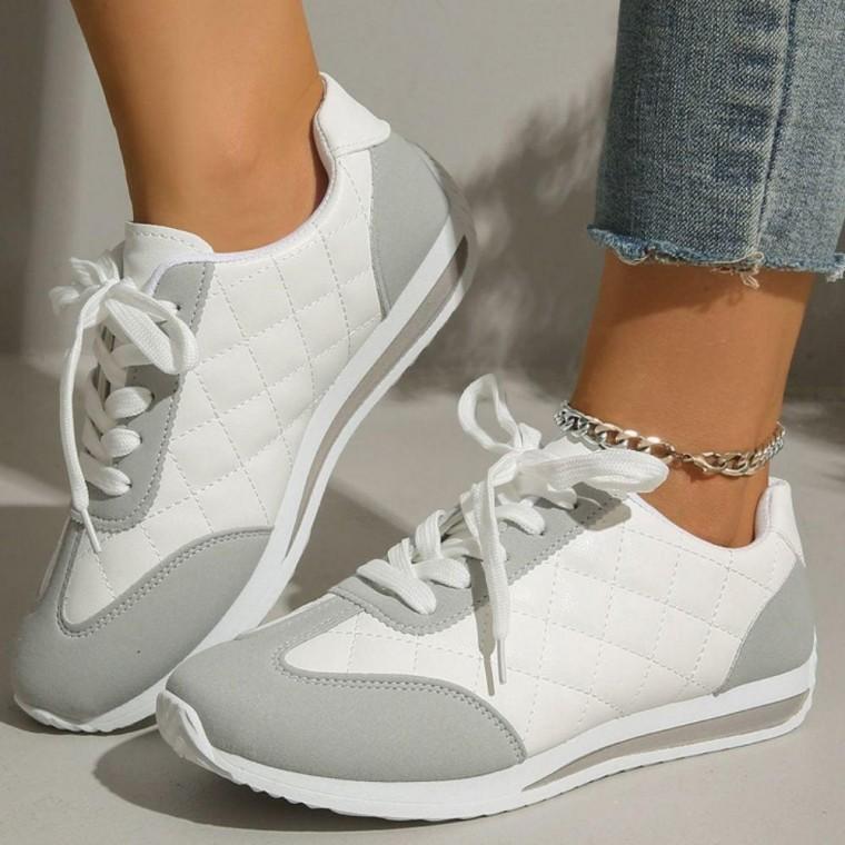 여성 레더 가죽 깔끔한 마감 편안한 착화 퀄팅 스웨이드 배색 매끄러운 스니커즈