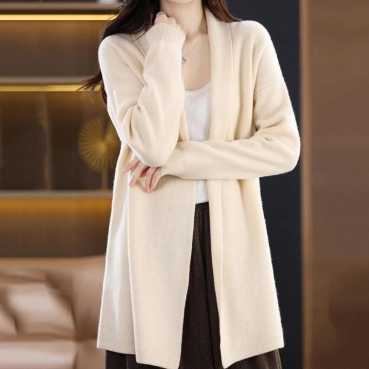 여성 노단추 루즈핏 롱 노버튼 베이직 숄 아우터 간절기 카라 포근한 가디건