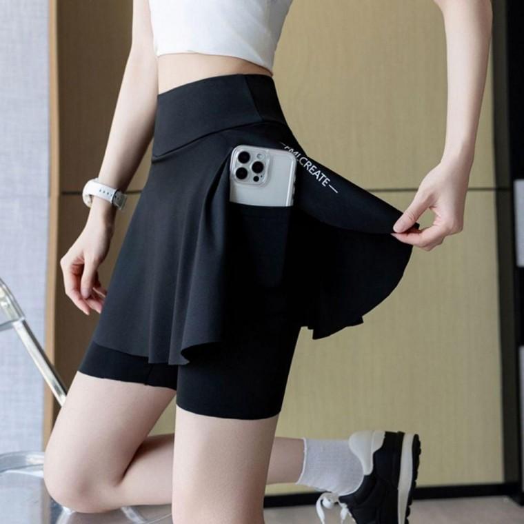 여성 3컬러 페이크 레이어드 필라테스 레깅스 스커트