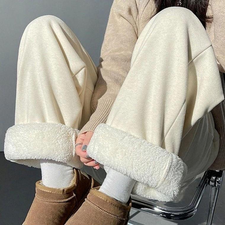 여성 기모 안감 바지 와이드핏 밴딩 팬츠