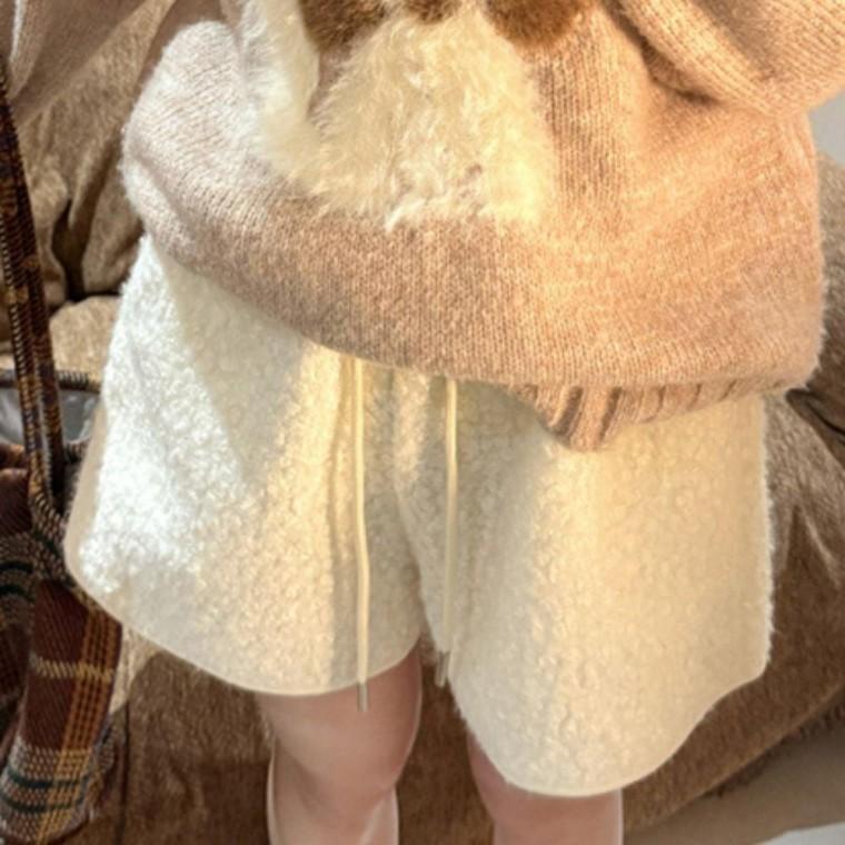 여성 포근한 뽀글이 밴딩 따뜻한 A라인 스트링 하이웨스트 데일리 숏 팬츠