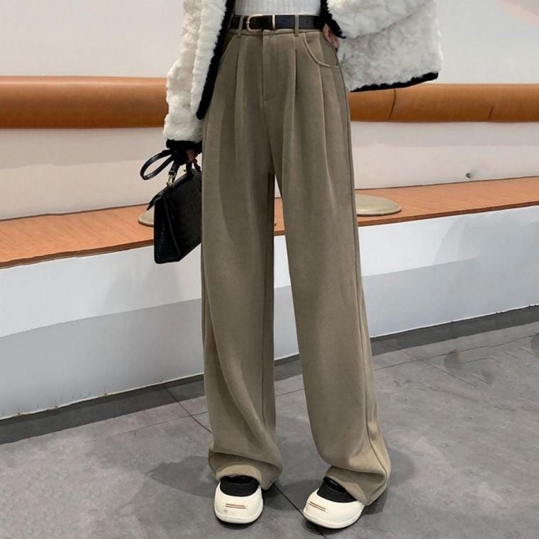 여성 반밴딩 바지 넉넉 골덴 따뜻한 코듀로이 롱기장 가을 핀턱 와이드 팬츠