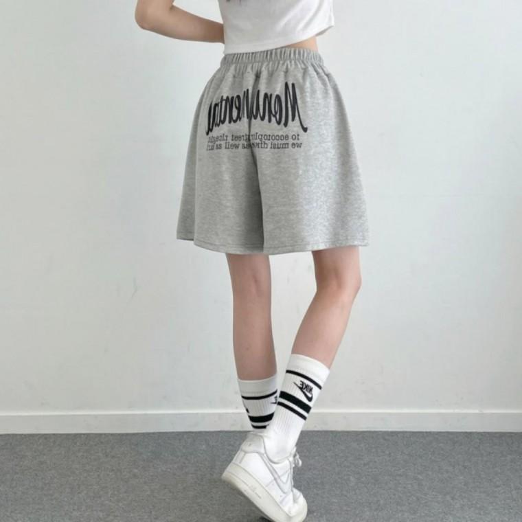 레터링 프린팅 루즈핏 데일리 여성 와이드 숏팬츠 반바지