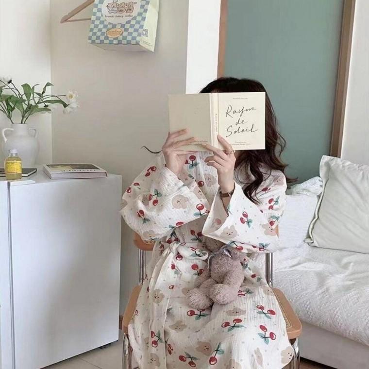 3컬러 여성 러블리 패턴 홈웨어 샤워가운 파자마