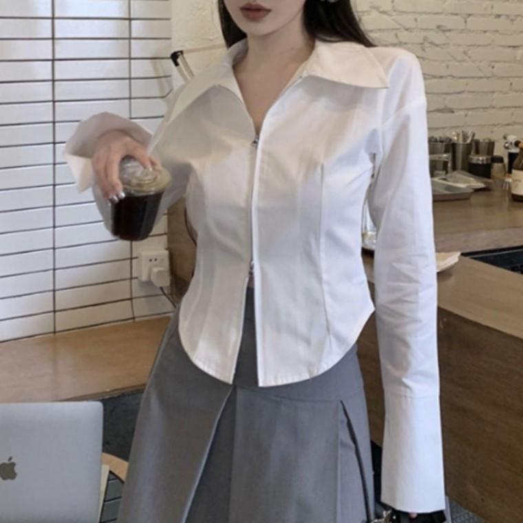 여성 빅카라 남방 캐주얼 오픈클로징 데일리 슬림핏 투웨이 집업 셔츠