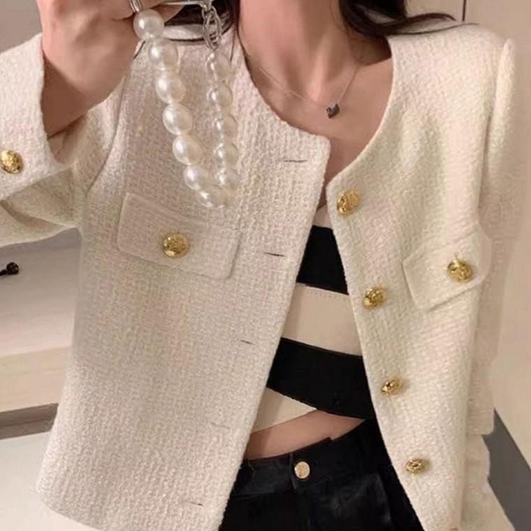 여성 트위드 자켓 금장버튼 데일리 아우터