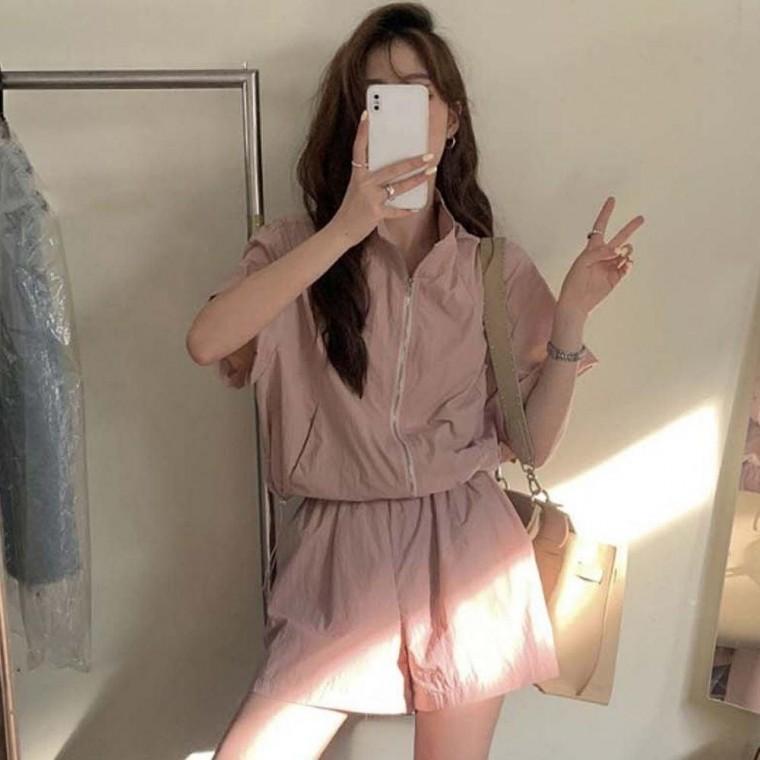 4컬러 여성 귀엽고 가벼운 아노락 집업 팬츠 세트