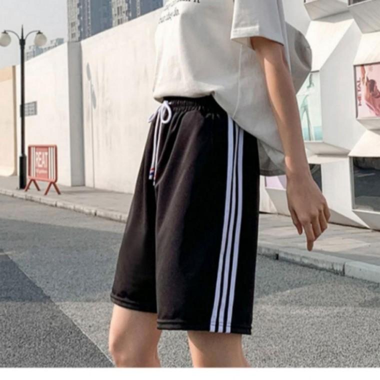 여성 밴딩 트레이닝 반바지 사이드 라인 캐주얼 폴리 반바지 데일리