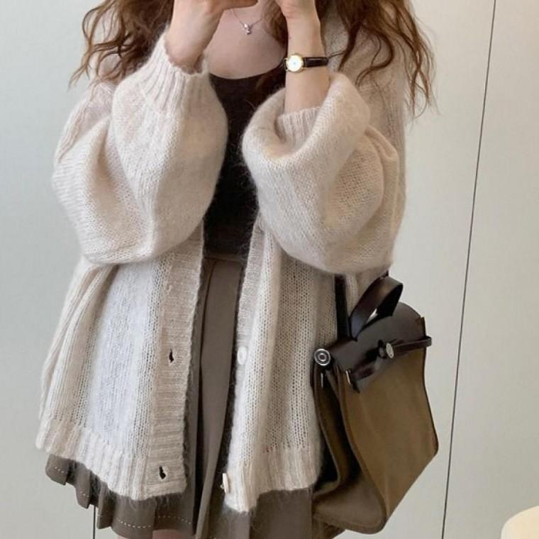 소프트터치 루즈핏 봄가을겨울 경량 가디건 니트