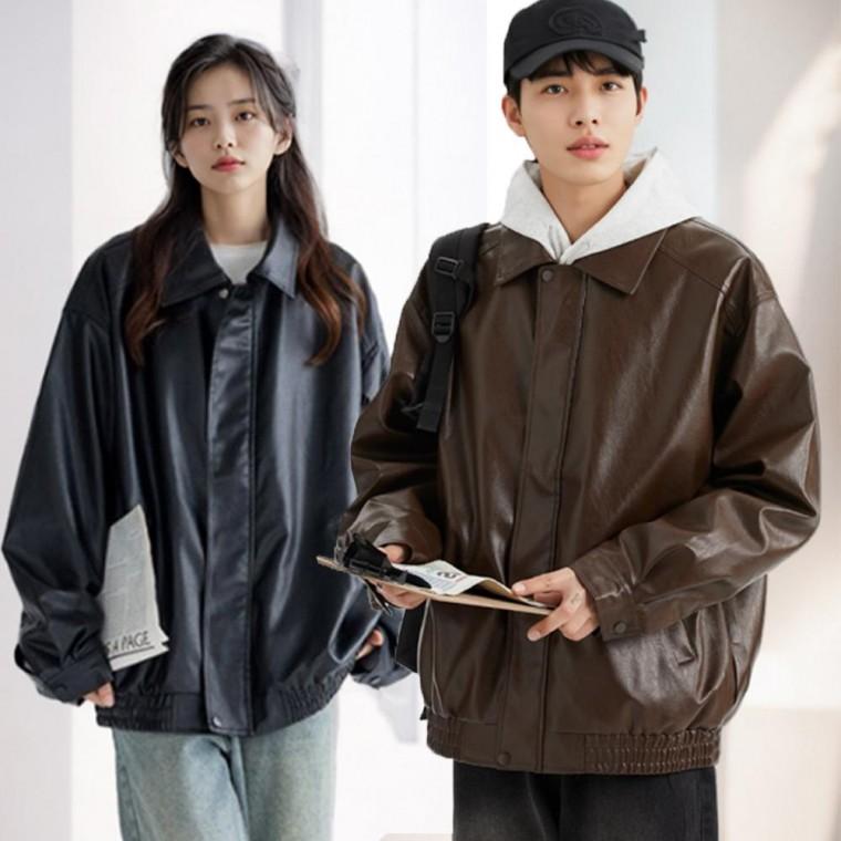 남자 여자 오버핏 가죽 자켓 오토바이 라이더 레더 블루종 점퍼