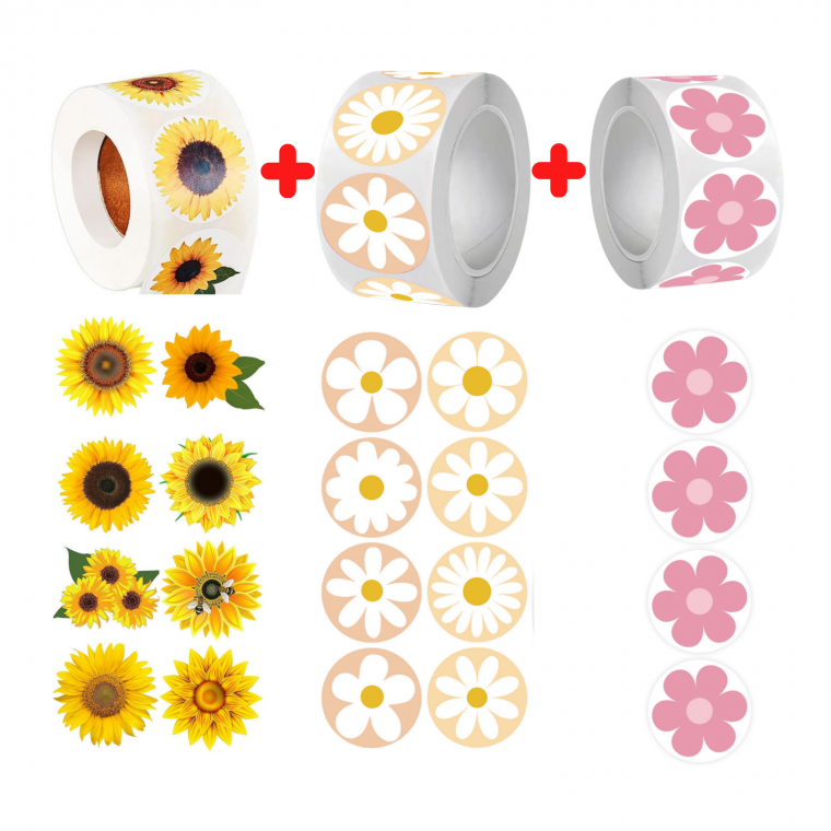 3롤세트 1500pcs 플라워 스티커 꽃잎 꾸미기 2.5cm S783