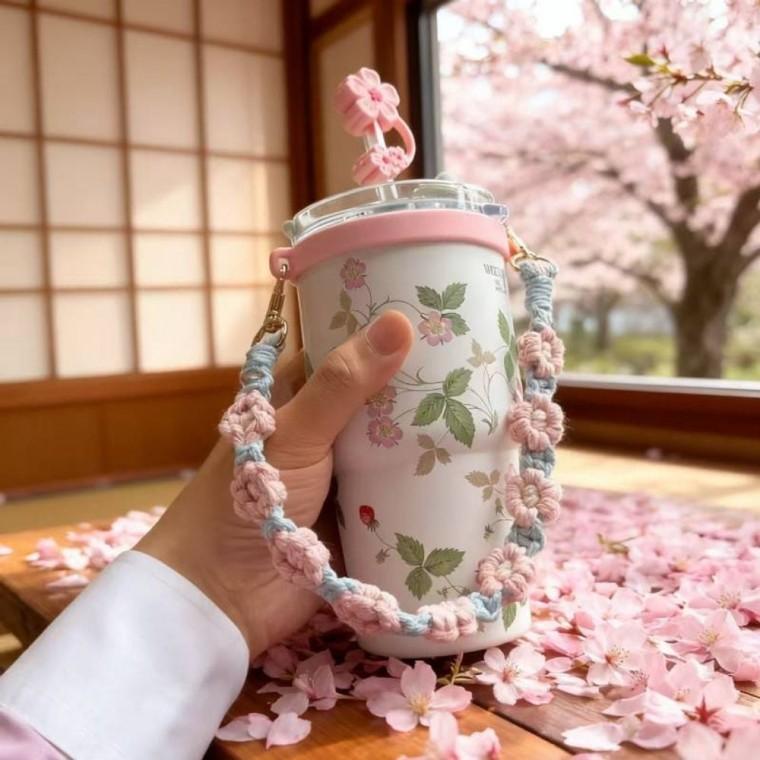 스트랩 물병 손잡이 호환 꾸미기 악세사리 텀블러 홀더 플라워