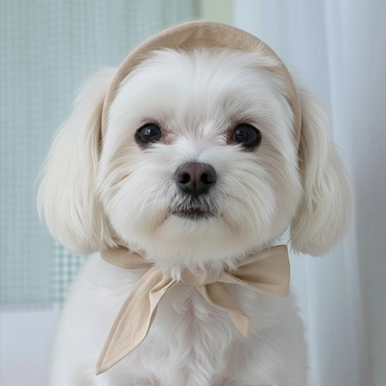 애견 강아지 여름 리본 밀집 모자 아이보리 블랙 썬캡