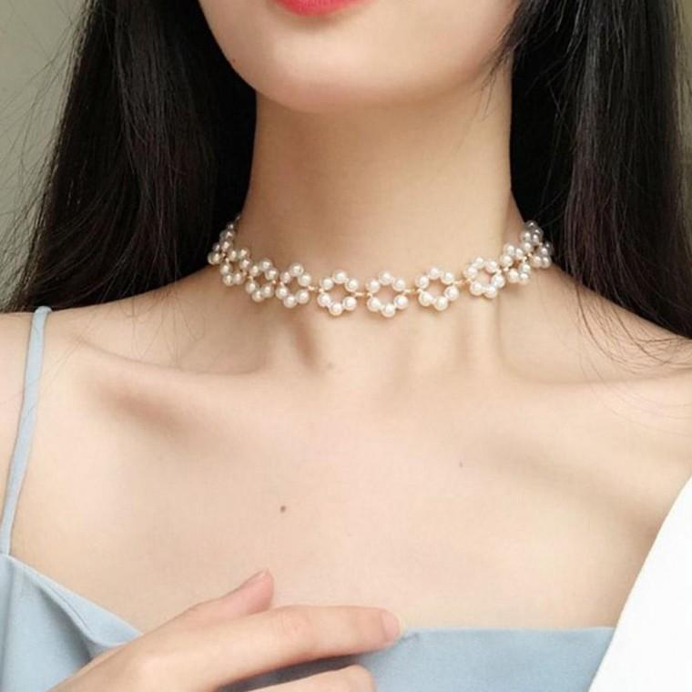 미니 진주초커 진주목걸이 비즈 아크릴 초커 데일리 짧은 레이어드 빈티지 레트로