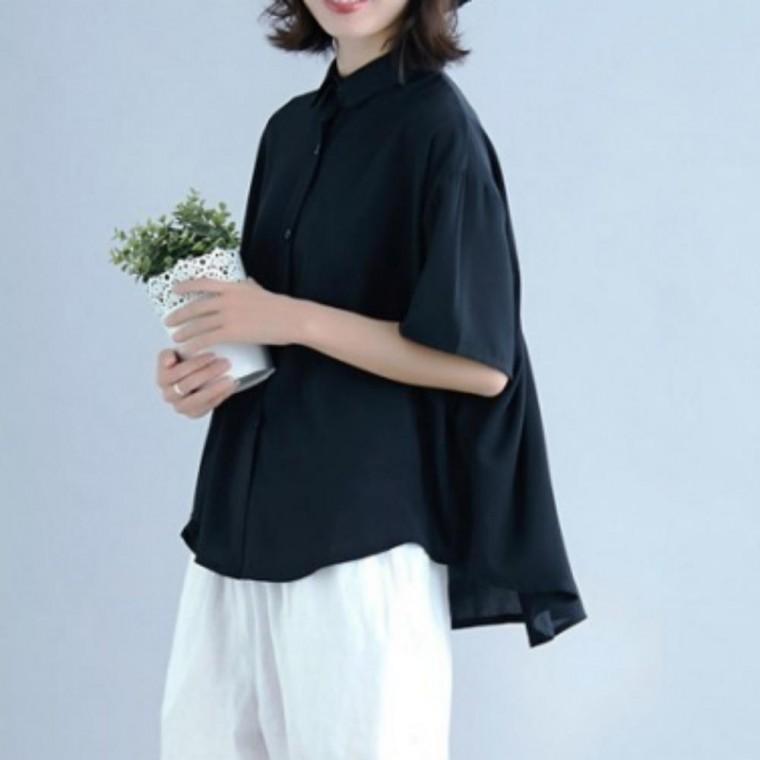 여성 루즈핏 여름 봄 블랙 오버핏 블라우스 카라 셔츠