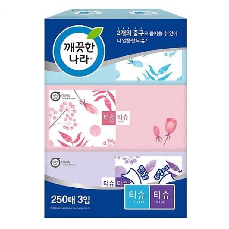 미용티슈 깨끗한나라 250매X3입 티슈티슈 세트 생활 티슈 여행용