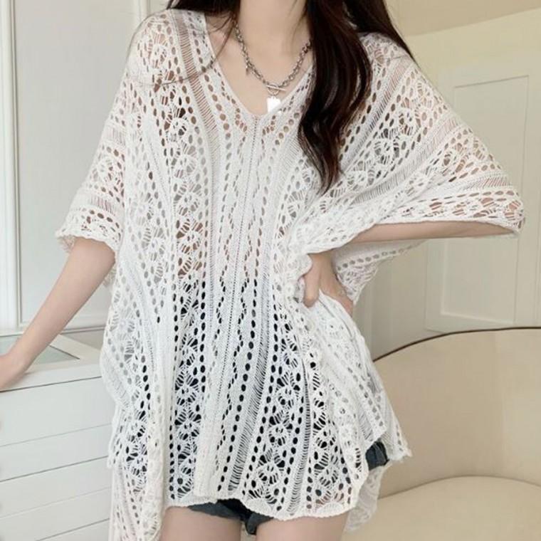 [PK] 그물 비치 커버업 니트 루즈핏 원피스