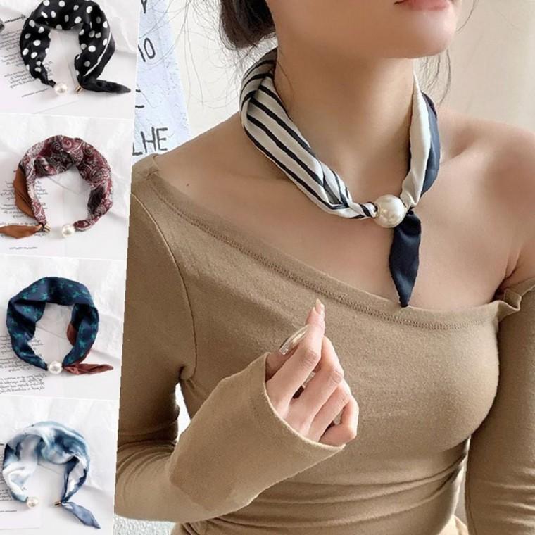 진주 마그네틱 꼬리 미니 스카프 여성 넥워머 패션 스카프