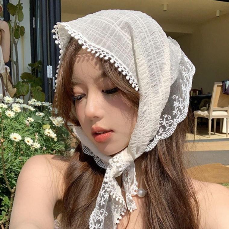 코디 스카프 헤어밴드 프렌치레ス헤어밴드 프렌치 귀여운 삼각 레이스 유니크 머리띠 삼각헤어밴드 쁘띠 모