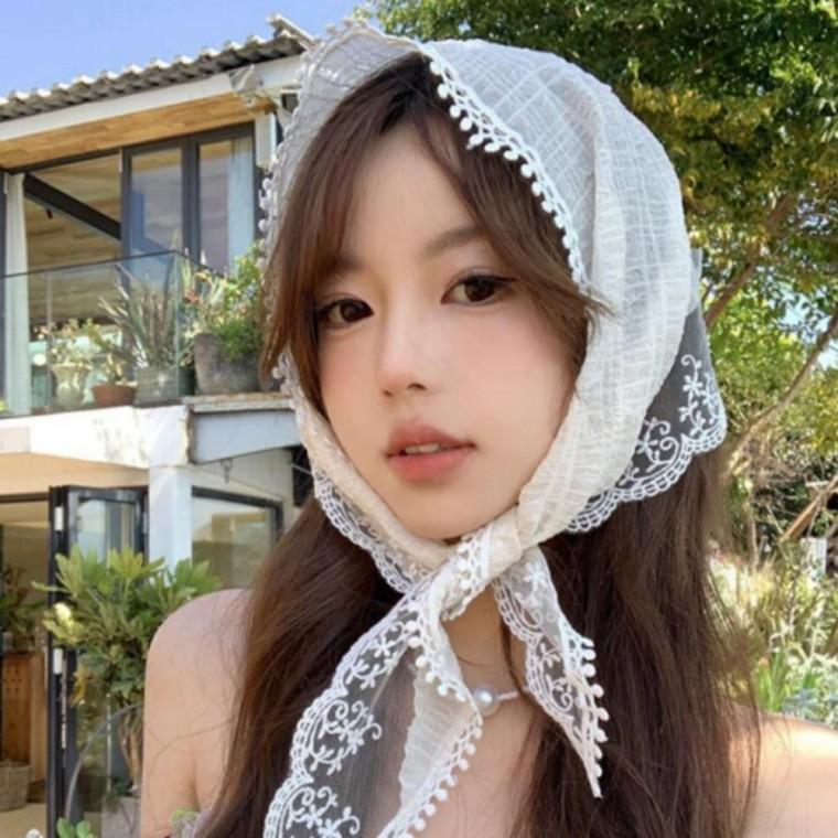 프렌치 레이스 귀여운 삼각 헤어밴드 쁘띠스카프 헤어 액세서리 포인트 헤어밴드 여성스러운 스타일링 소품