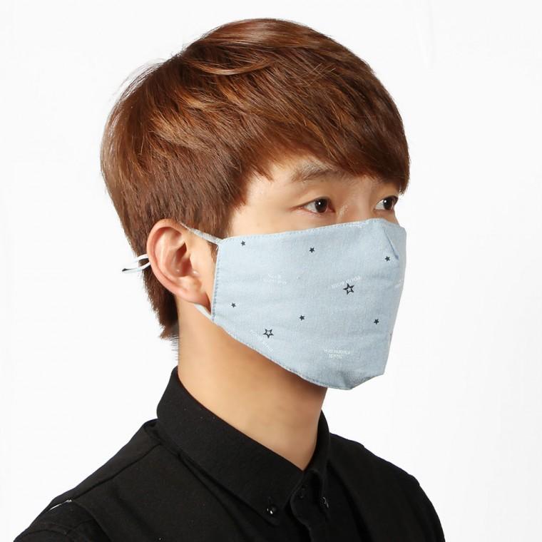 면마스크 성인용마스크 별패턴 3겹 필터 방한대 블루