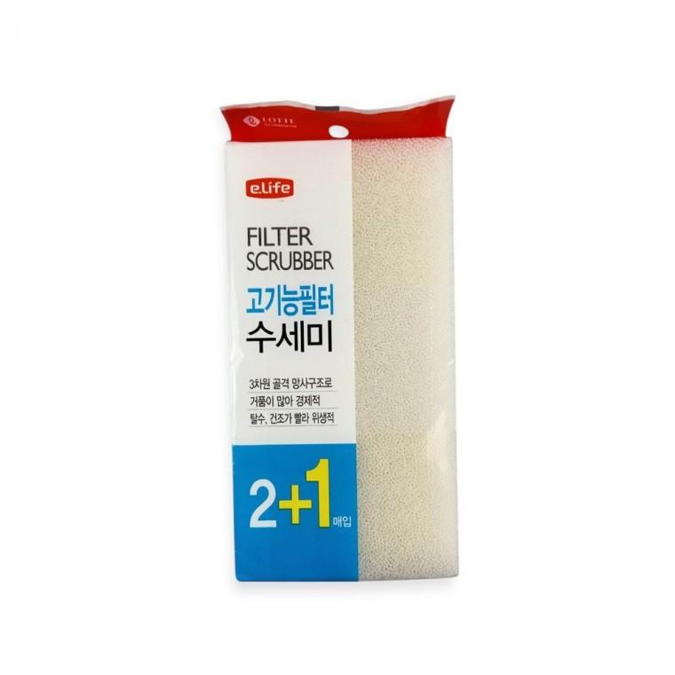 고기능 필터 수세미 3개입 사각 그물망 스펀지 주방 설거지 찌든때 제거 다용도