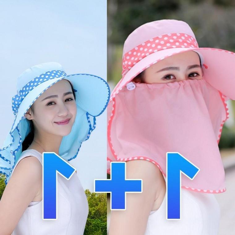 1+1 세트 여름 썬캡 마스크 여성 햇빛차단 농사 밭일 모자 자외선 방지 얼굴 가리개 야외 작업용