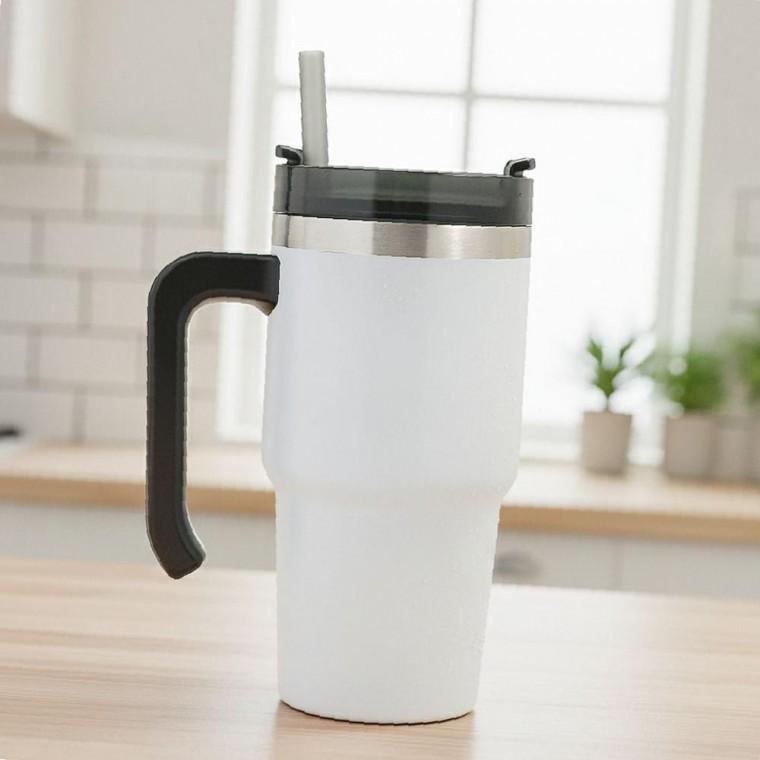 스테인리스 대용량 빨대 텀블러 차량용 보냉컵 화이트 600ml 컵