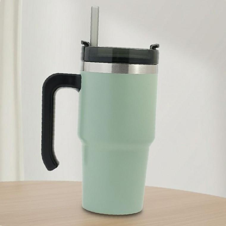 스테인리스 진공 빨대 텀블러 600ml 차량용 보냉컵 카키 휴대용