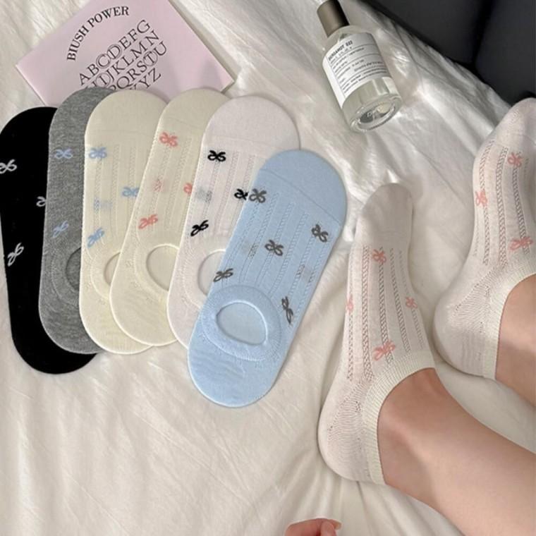 깔끔한 페이크 덧신 디자인 여성 패션 여름 리본 양말