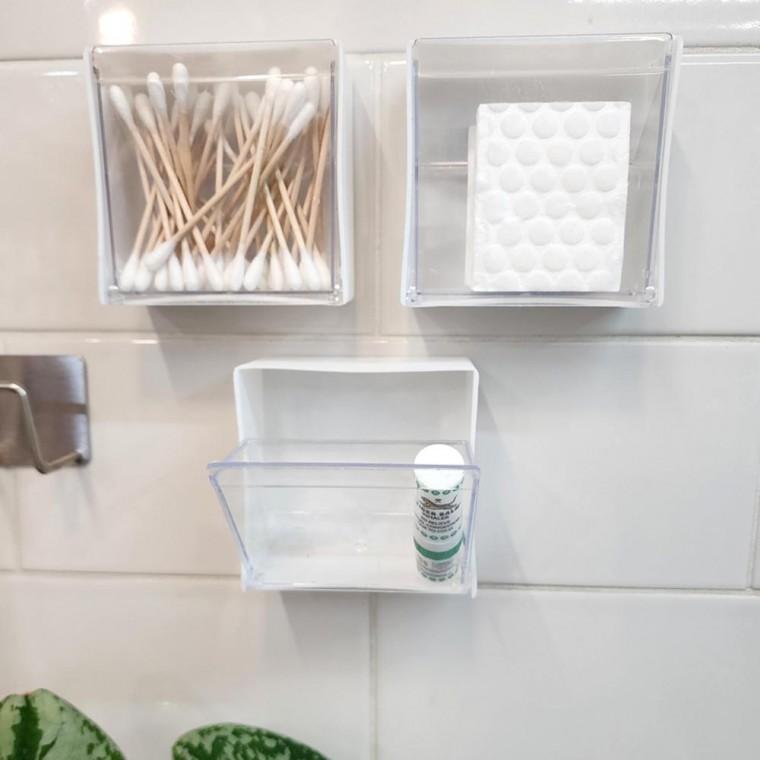 무타공 미니 벽걸이 수납함 면봉 화장솜 소품 정리함 욕실 주방 벽부착 보관함