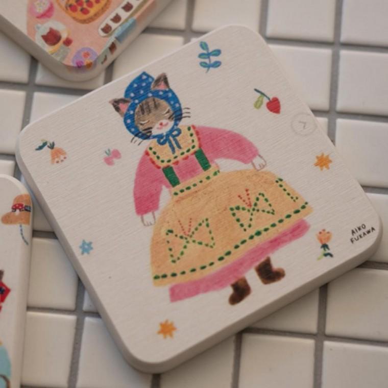 규조토 일러스트 물흡수 냥이 러블리 방수매트 티코스터 컵받침 모두팜