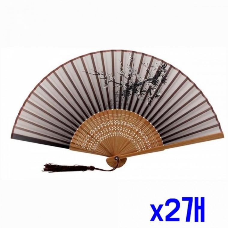 매화꽃 대나무 전통 접이식 부채(내추럴) x2개